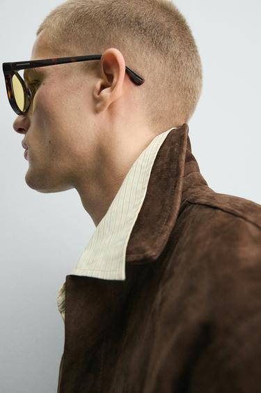 SURCHEMISE EN CUIR DAIM À POCHES - Marron de Zara - Image 4