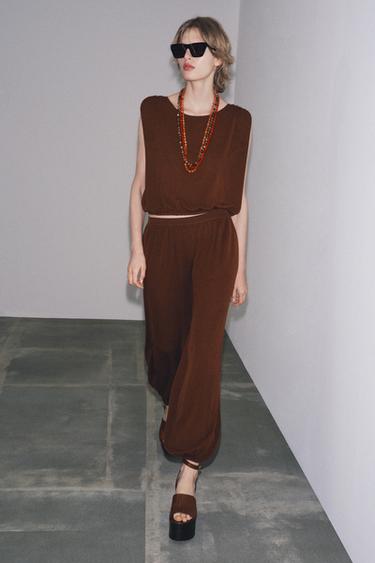 Zara BALLOON KNIT PANTS - Chocolate - Image 0