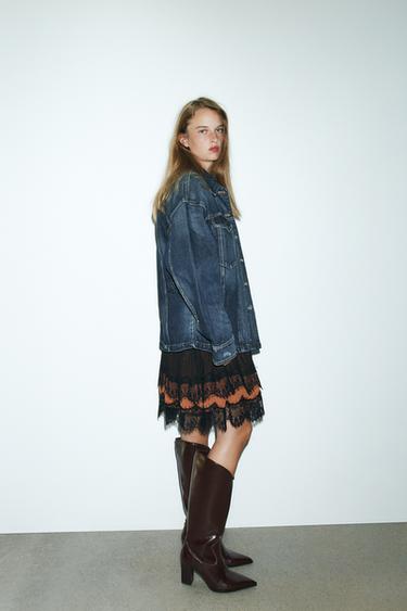 Zara 不對稱筒牛仔靴 - 棕色