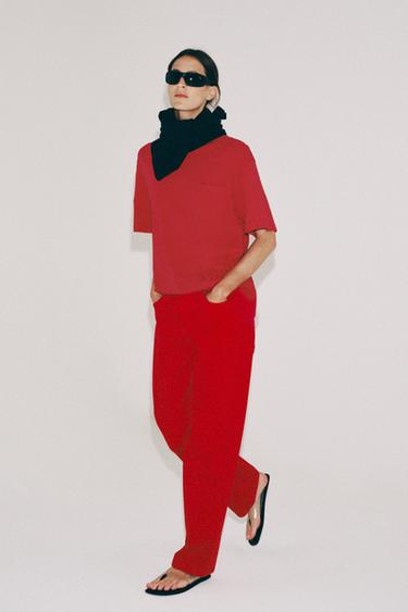 Zara ZW COLLECTION MID-RISE STRAIGHT LEG JEANS - Red