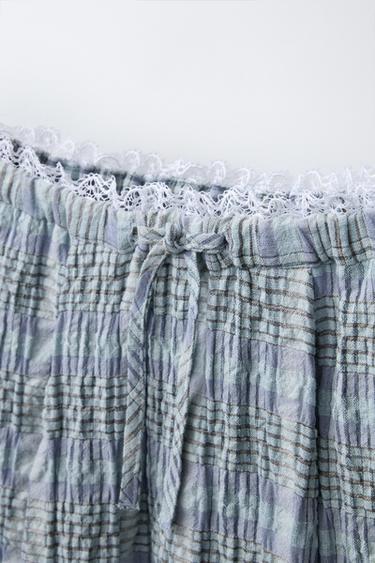 CHECK PRINT BALLOON LACE SKIRT - Blue / Lavender by Zara - Image 2