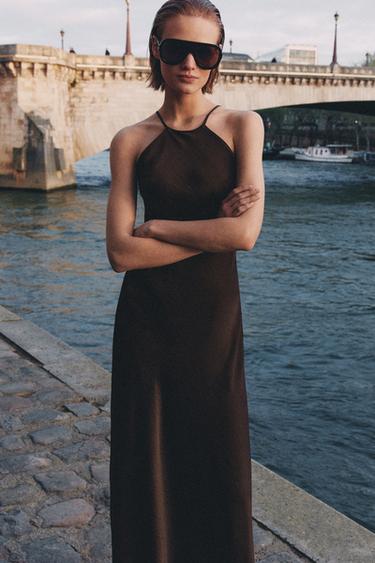 ZW COLLECTION SATIN HALTER DRESS - Brown by Zara