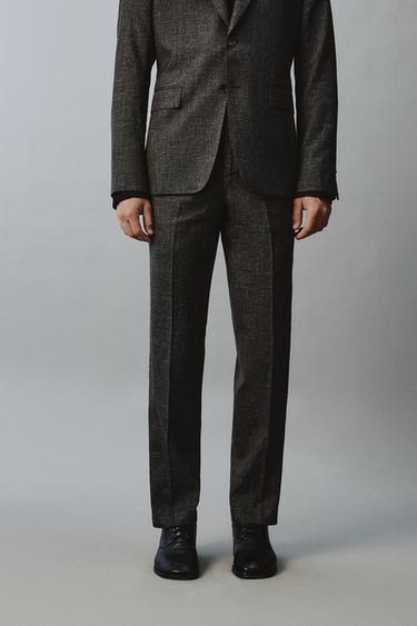 REGULAR FIT TEXTURED SUIT TROUSERS - Dark brown by Zara