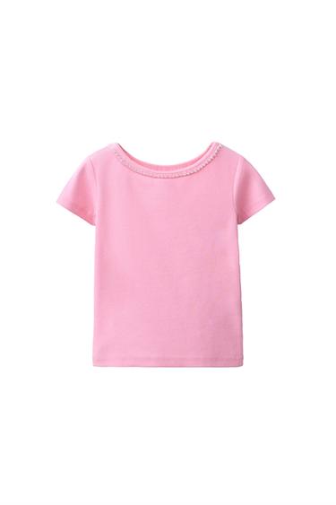 T-SHIRT CÔTELÉ BIJOUX - Rose de Zara