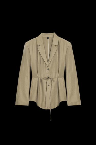 BLAZER WITH SHOULDER PADS AND THIN BELT - Dark khaki by Zara