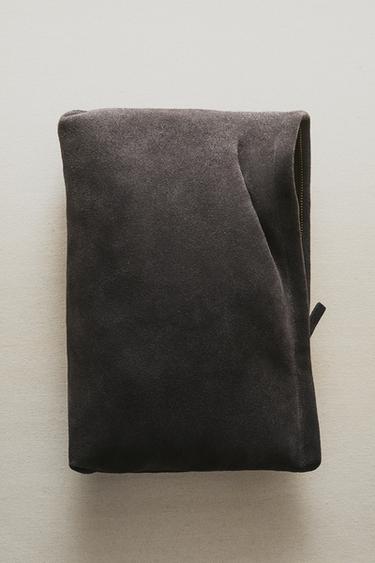 LARGE SPLIT LEATHER WASH BAG - Dark Grey by Zara - Image 5