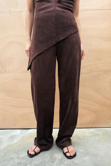 FAUX SUEDE TROUSERS - Chocolate brown by Zara - Image 1