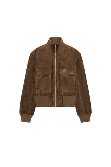 Zara RIB HIGH COLLAR BOMBER JACKET - Light beige