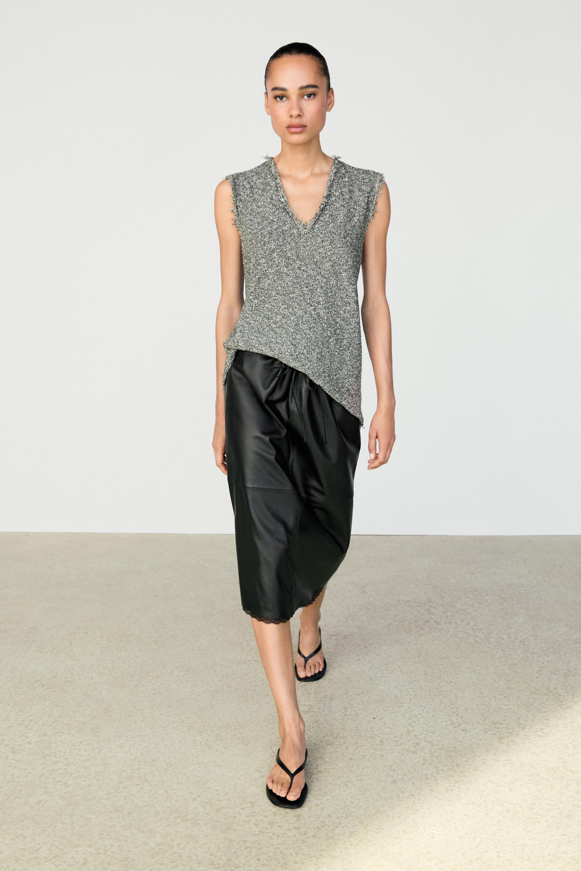 Flecked-effect V-neck top — Gray marl