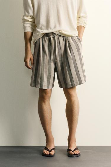 STRIPED JACQUARD PLEATED BERMUDA SHORTS - Black / Brown by Zara