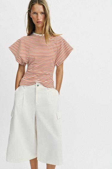 STRIPED SLIM FIT T-SHIRT - Red Stripe by Zara