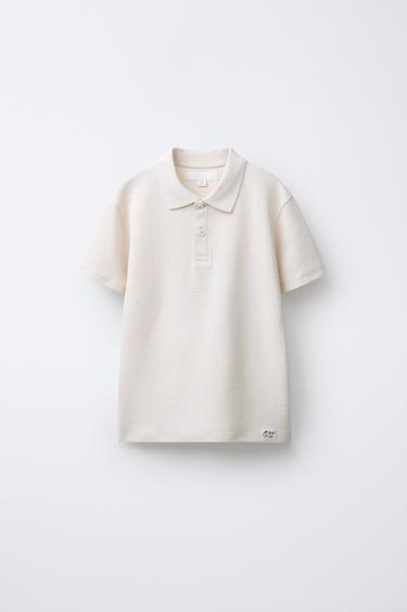 Zara TEXTURED LABEL POLO SHIRT - Pearl / Beige
