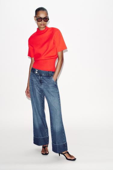 JEAN Z1975 DROIT TAILLE BASSE À REVERS - Bleu de Zara