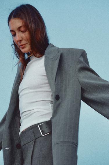 OVERSIZE PINSTRIPE BLAZER - Grey / Blue by Zara