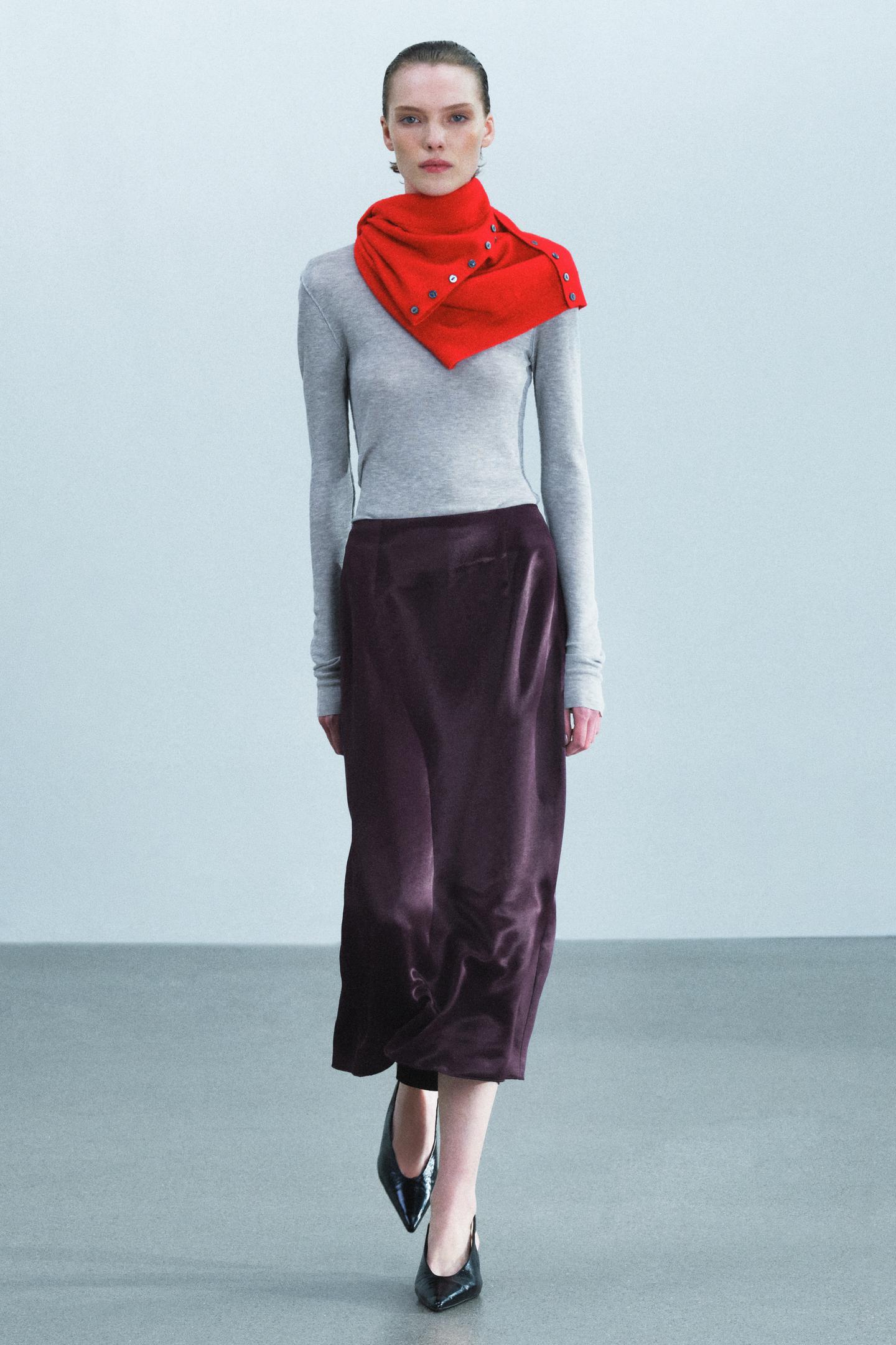 Женская юбка Zara ZW Collection Satin Straight, цвет: Бордовый