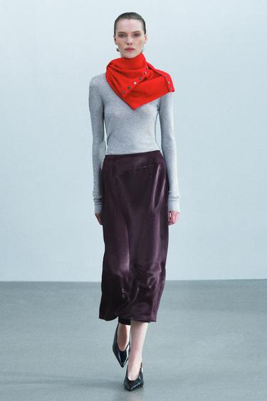ZW COLLECTION SATIN STRAIGHT SKIRT — Burgundy 1