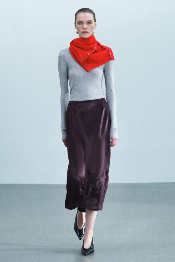 ZW COLLECTION SATIN STRAIGHT SKIRT - Burgundy by Zara - Image 0