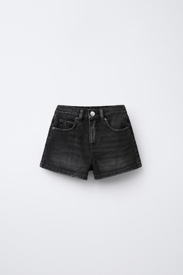 Zara ANIMAL PRINT STAR PATCH DENIM SHORTS - Black - Image 0