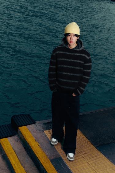 Zara 飾鉚釘工裝長褲 - 海藍色