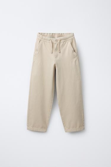 Zara TEXTURED STRETCH PANTS - Sand - Image 0