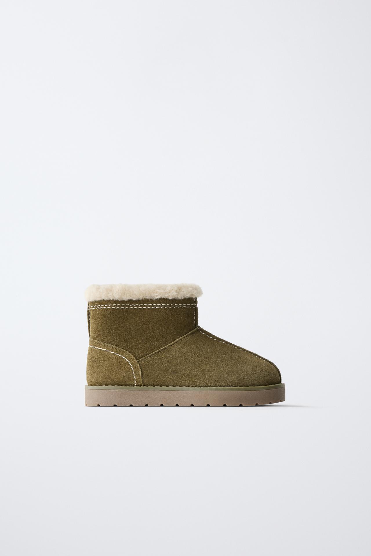 LINED LEATHER ANKLE BOOTS — Khaki Green