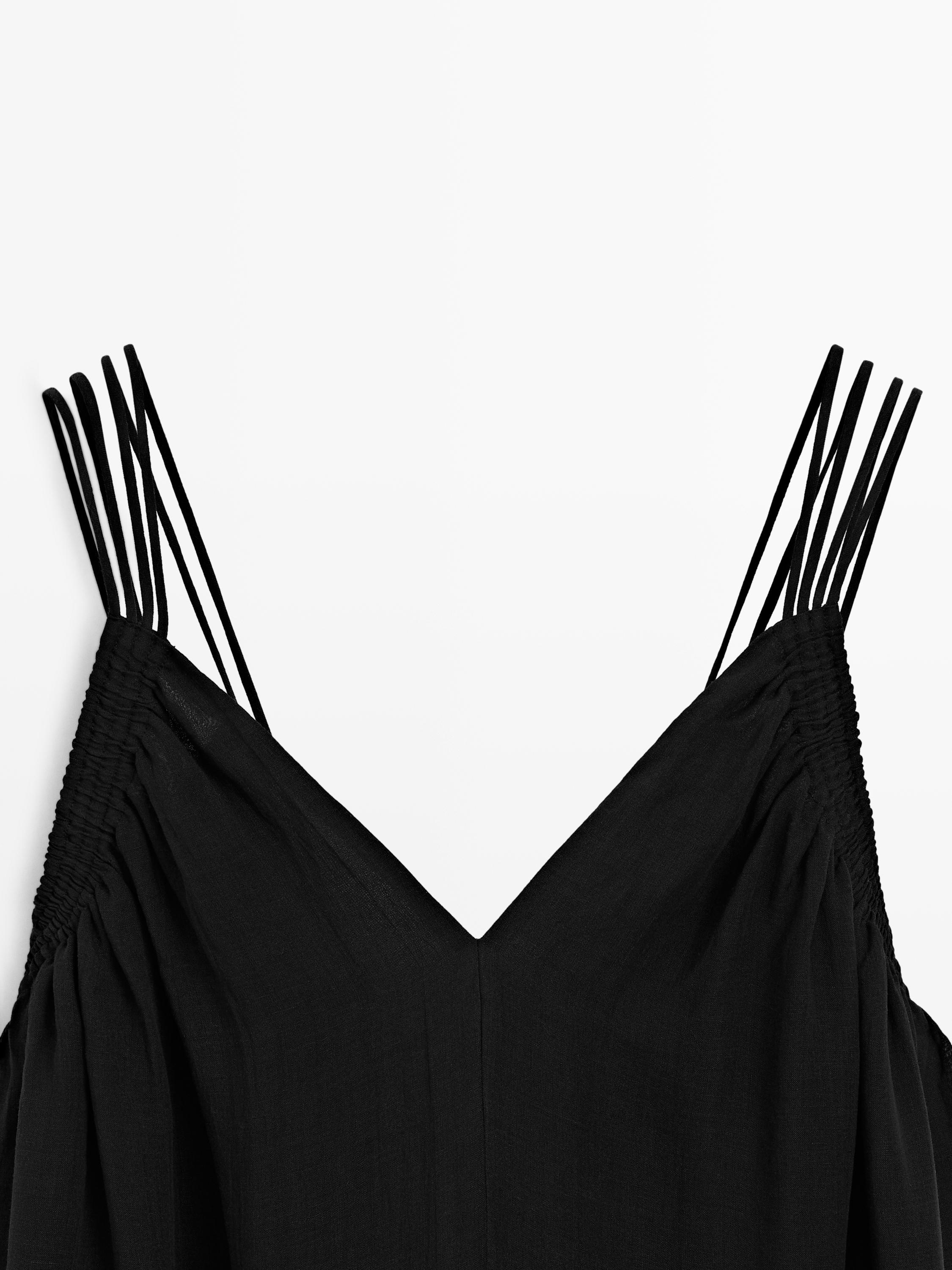 Ramie blend strappy midi dress
