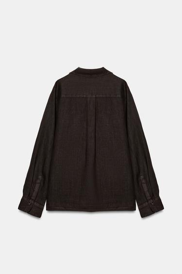 CAMISA LINO BOLSILLO ZW COLLECTION - Marrón de Zara