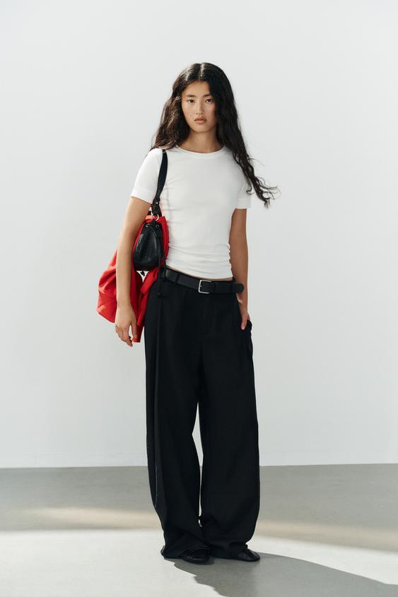 Zara FLOWY PLEATED PANTS - Black - Image 0
