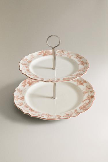 TWO-TIER PORCELAIN TRAY WITH DESIGN - Pink / White by Zara - Image 1