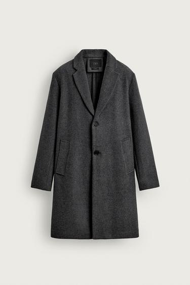 ABRIGO REGULAR FIT CON LANA - Gris de Zara