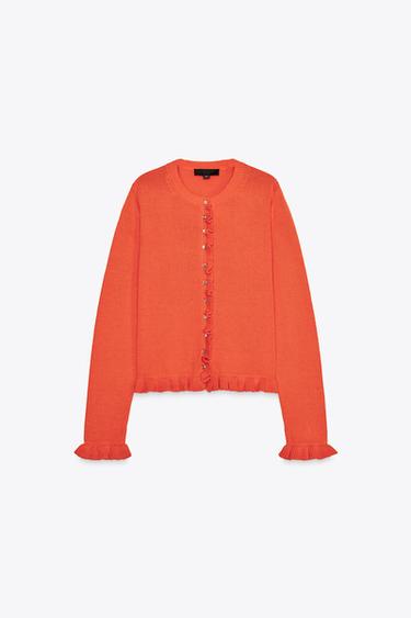 RUFFLED KNIT CARDIGAN - Orange by Zara