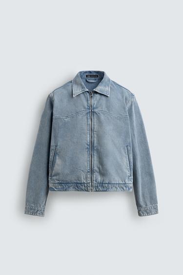 Zara WASHED TEXTURED JACKET - Sky blue