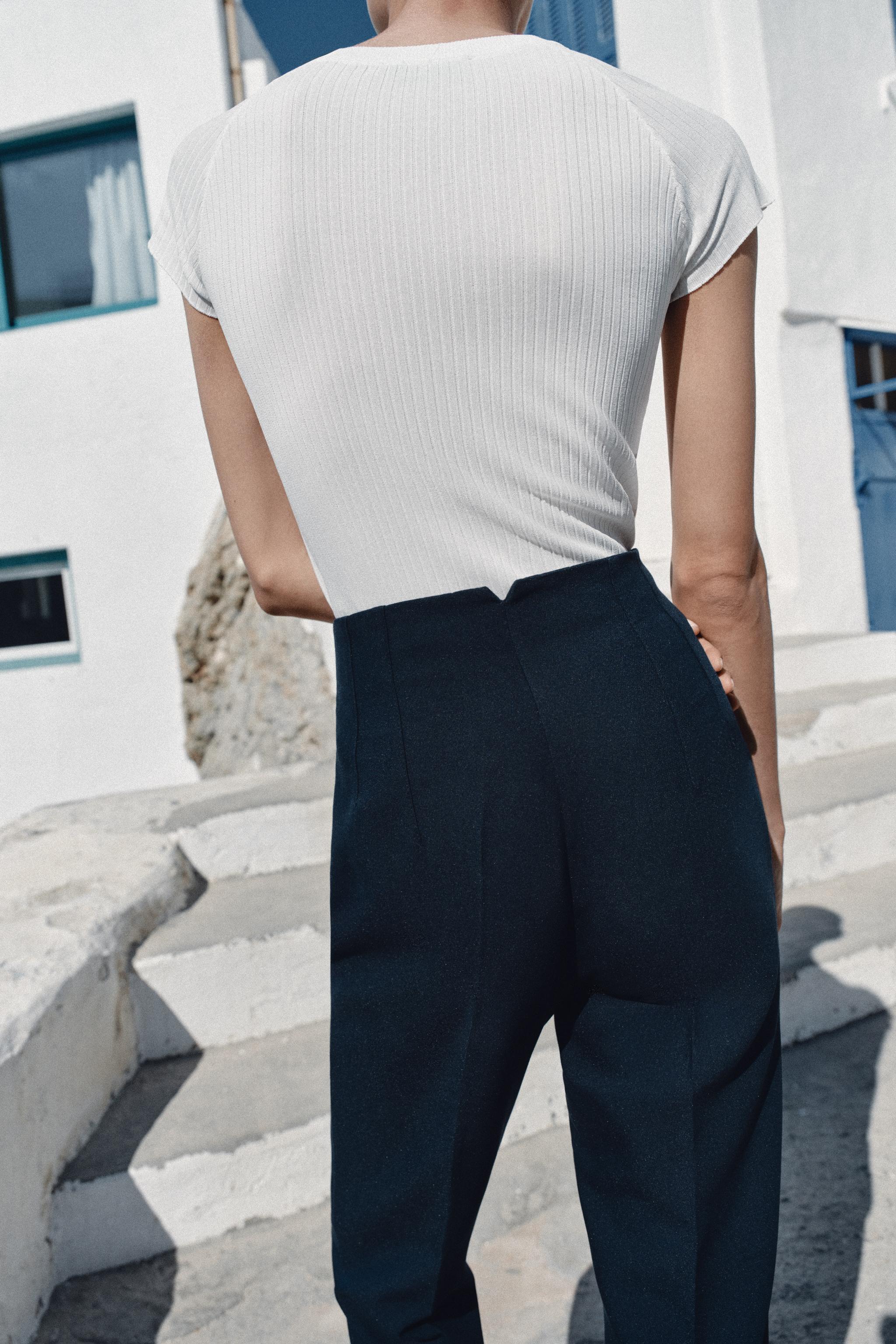 HIGH-WAISTED PANTS — Navy blue