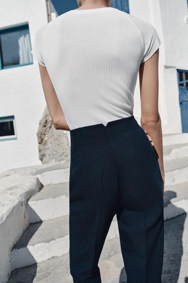 HIGH-WAIST TROUSERS - Navy blue by Zara