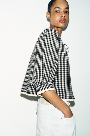 GINGHAM CHECK CROCHET JACKET - Black / White by Zara - Image 4