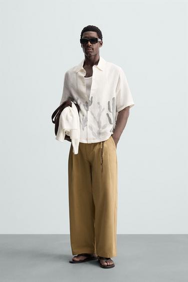 LINEN-VISCOSE CACTUS SHIRT - White by Zara - Image 0