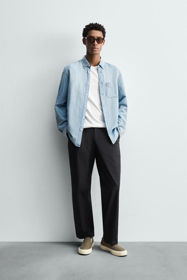REGULAR FIT DENIM SHIRT Light blue ZARA UAE Dubai/Sharjah