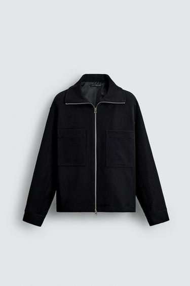 BOXY FIT ZIP-UP OVERSHIRT - Black by Zara