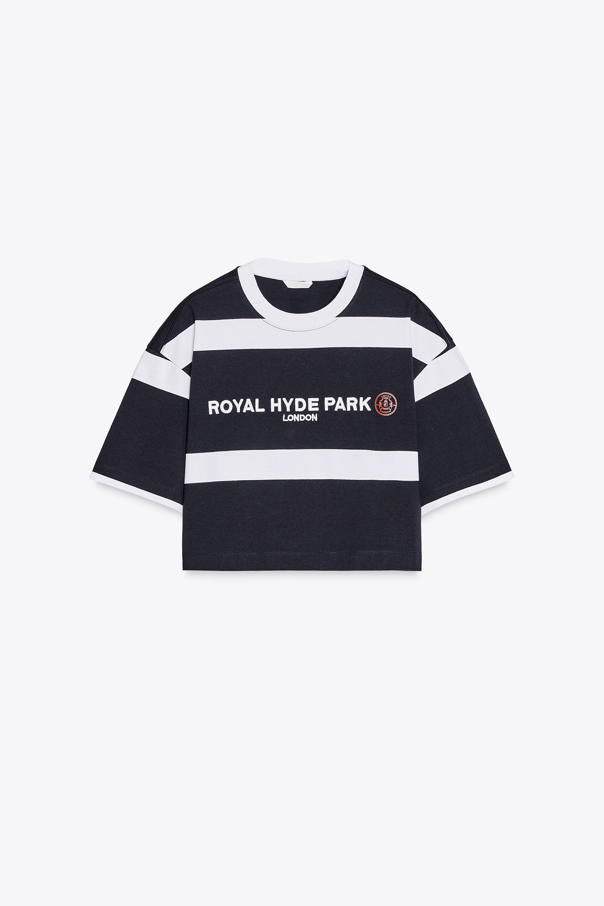 【ZARA】ロンドン刺繍ストライプTシャツ | 4174/353/060 LONDON EMBROIDERED STRIPED T-SHIRT - White / Navy | ZARA