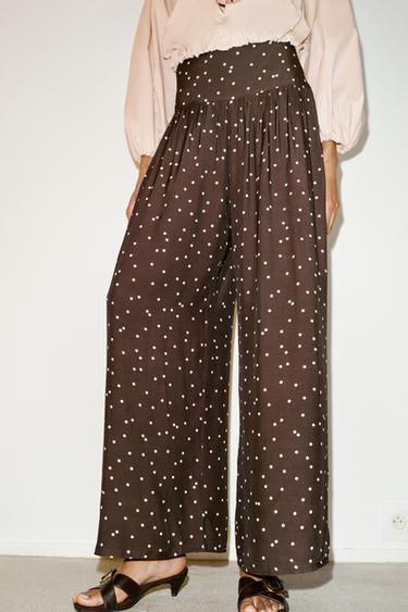 WIDE-LEG POLKA DOT TROUSERS - Brown / Ecru by Zara - Image 2