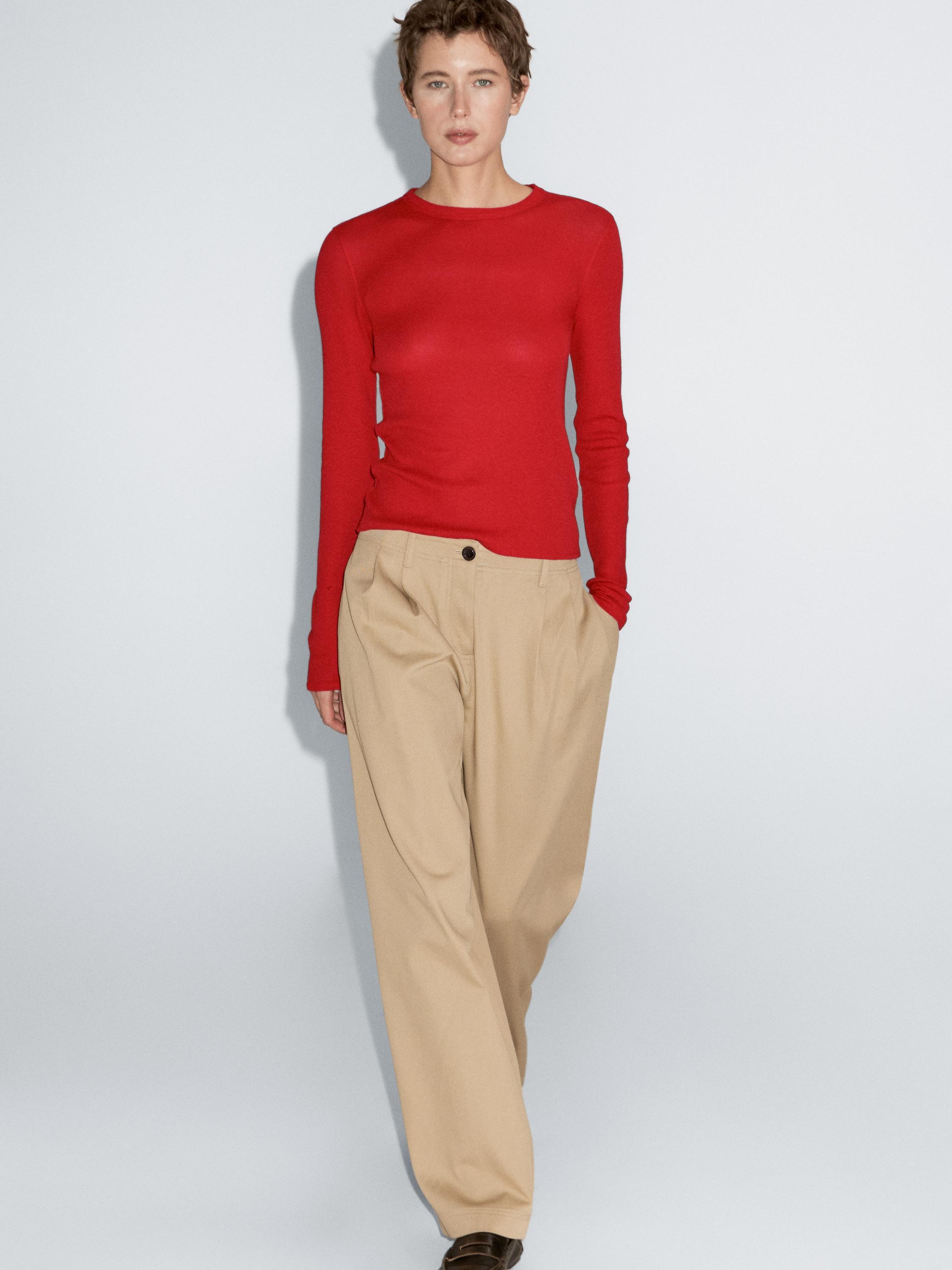 Long sleeve cotton blend T-shirt