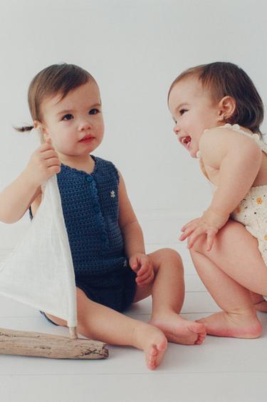 데이지 크로셰 솔리드 롬퍼 - Zara 크림