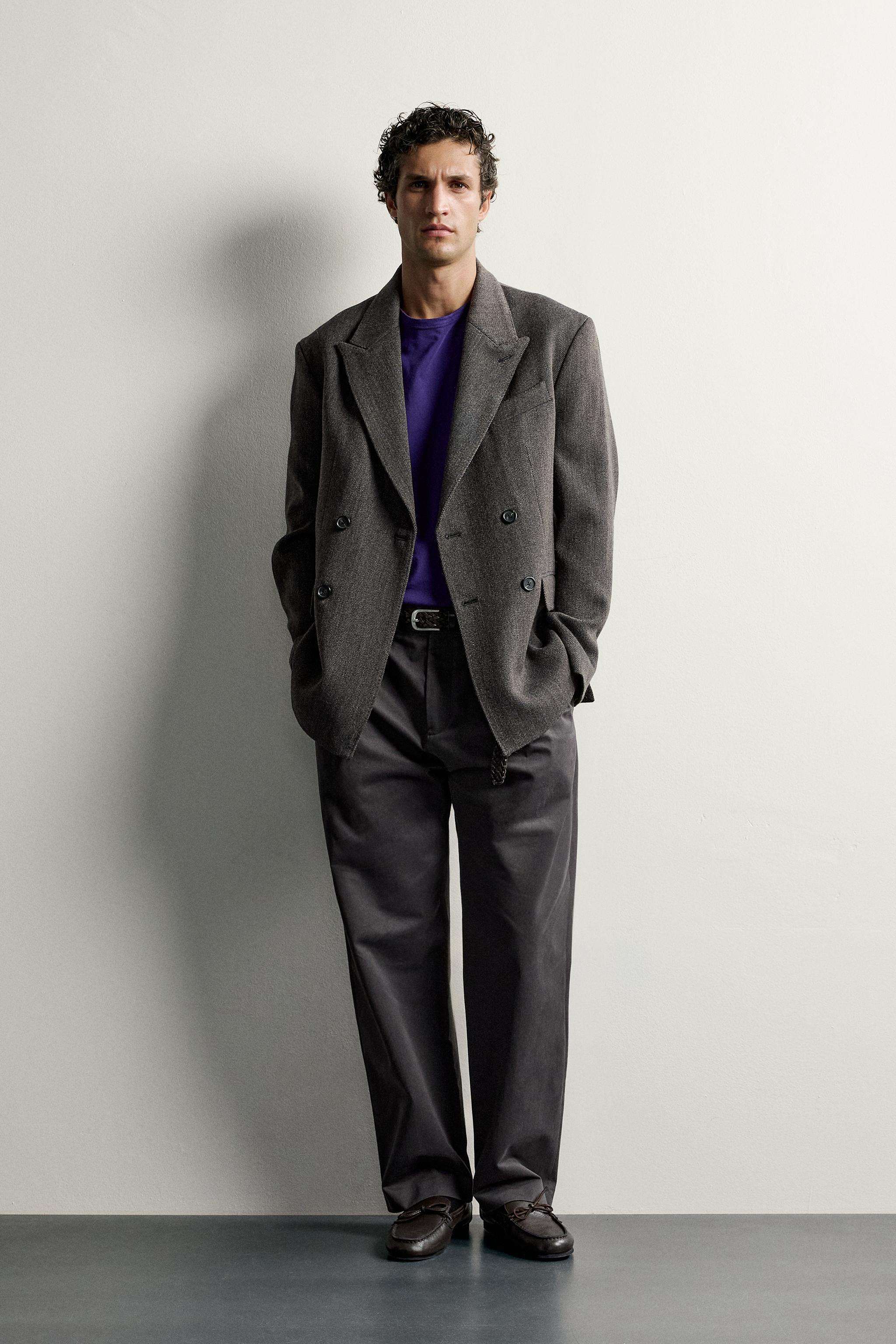 ウールブレンド ダブルブレストブレザー - ブラウン | ZARA Japan / 日本 ウールブレンド ダブルブレストブレザー - ブラウン | ZARA Japan / 日本