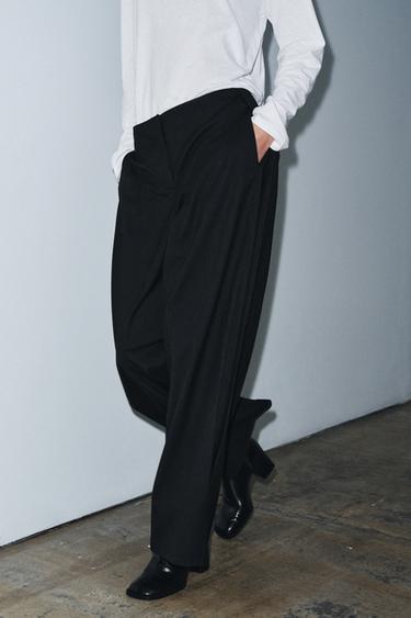 Zara PINSTRIPE PLEATED PANTS ZW COLLECTION - Black