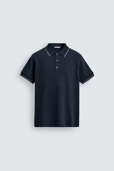 بولو مضلّع بقصّة عادية - بحري الخاص بـ Zara