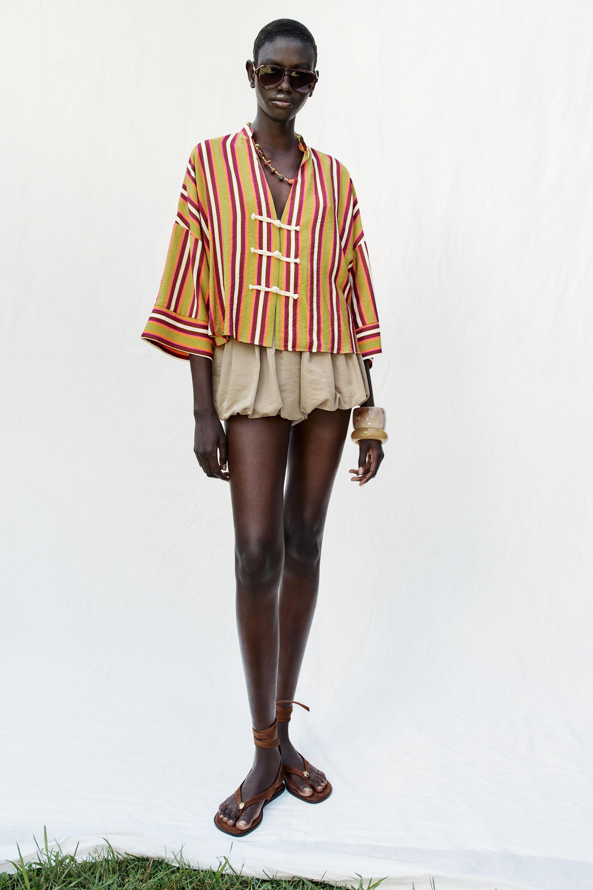 STRIPED FROG FASTENING SHIRT — Multicolored