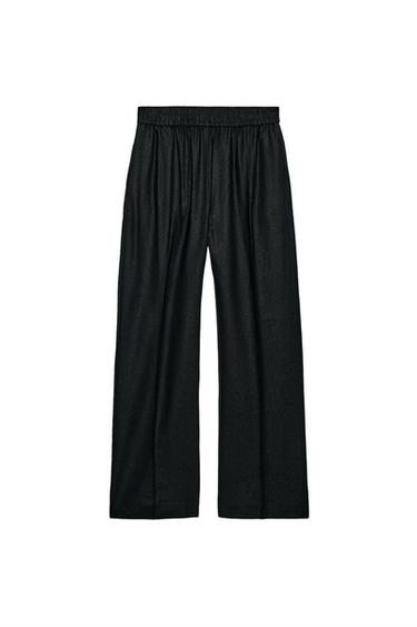 LINEN BLEND STRAIGHT TROUSERS - Black by Zara