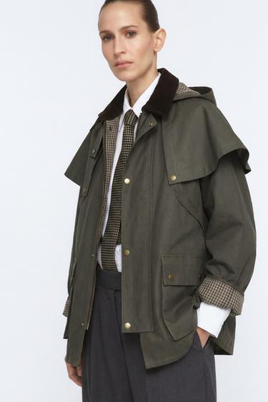 CONTRAST COLLAR HOODED TRENCH COAT ZW COLLECTION - Grey green by Zara