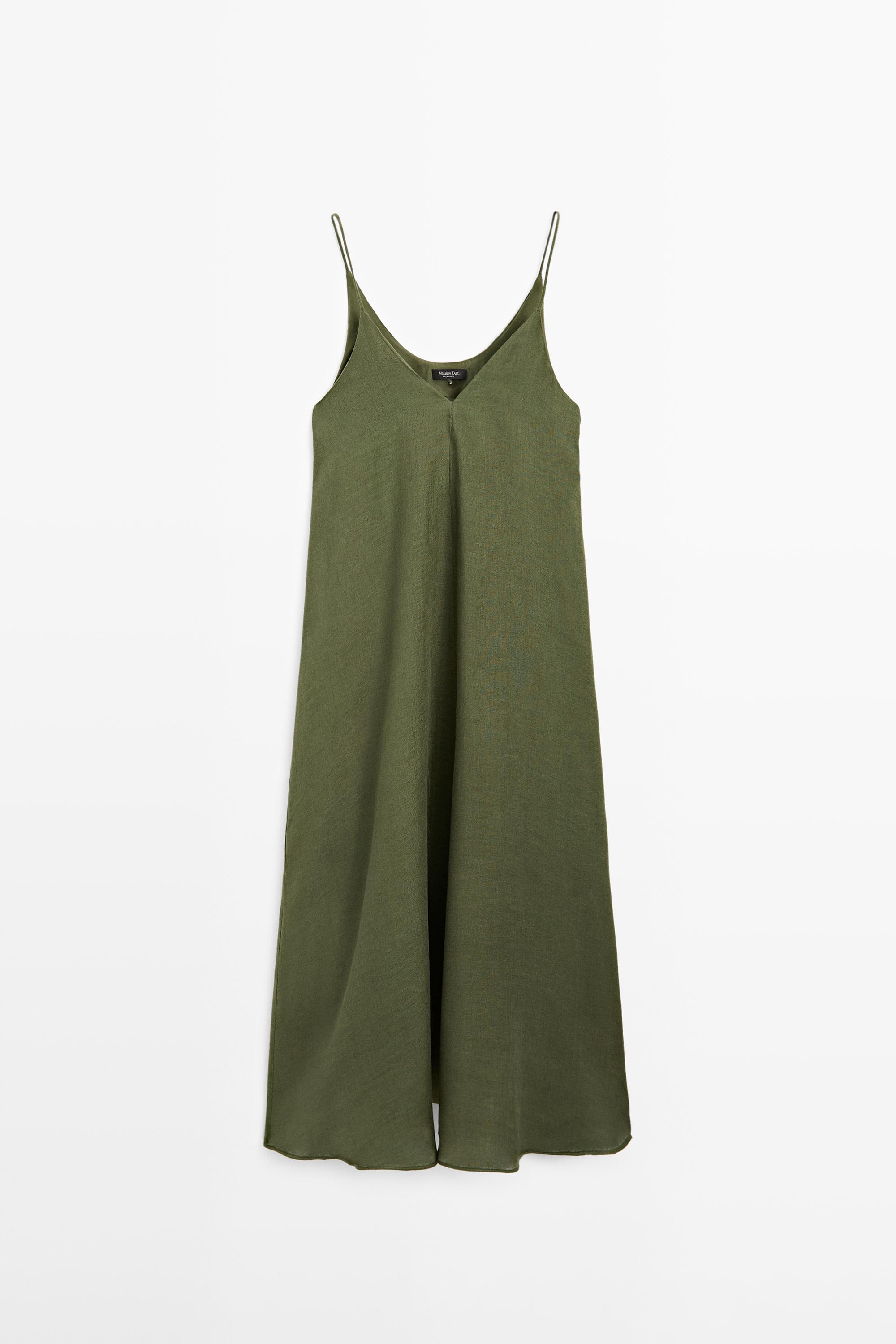 Flowing midi dress with thin straps — Green