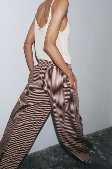 PANTALON FLUIDE RAYURES ZW COLLECTION - Écru / Grenat de Zara - Image 1